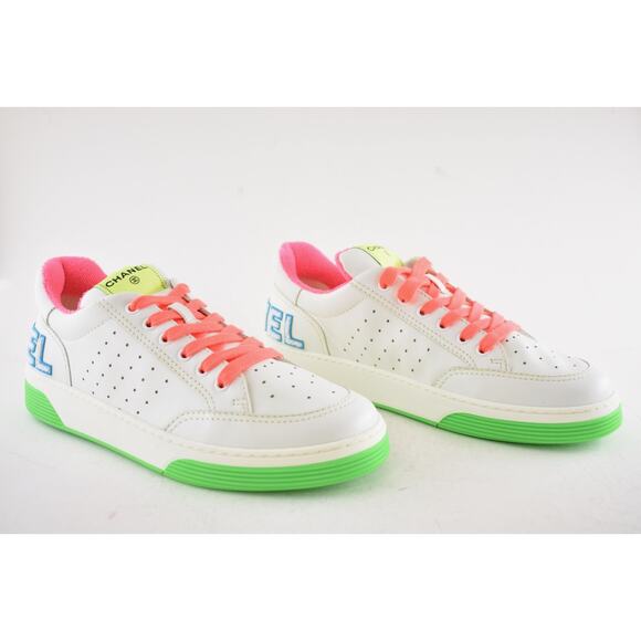 Chanel Mens 20P White Multicolor Neon CC Logo Flat Runner Trainer Sneaker 44 11 - Picture 3 of 12